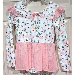 Eliza Cate and Co White and Pink Floral Bodysuit with Tutu sz 8/10